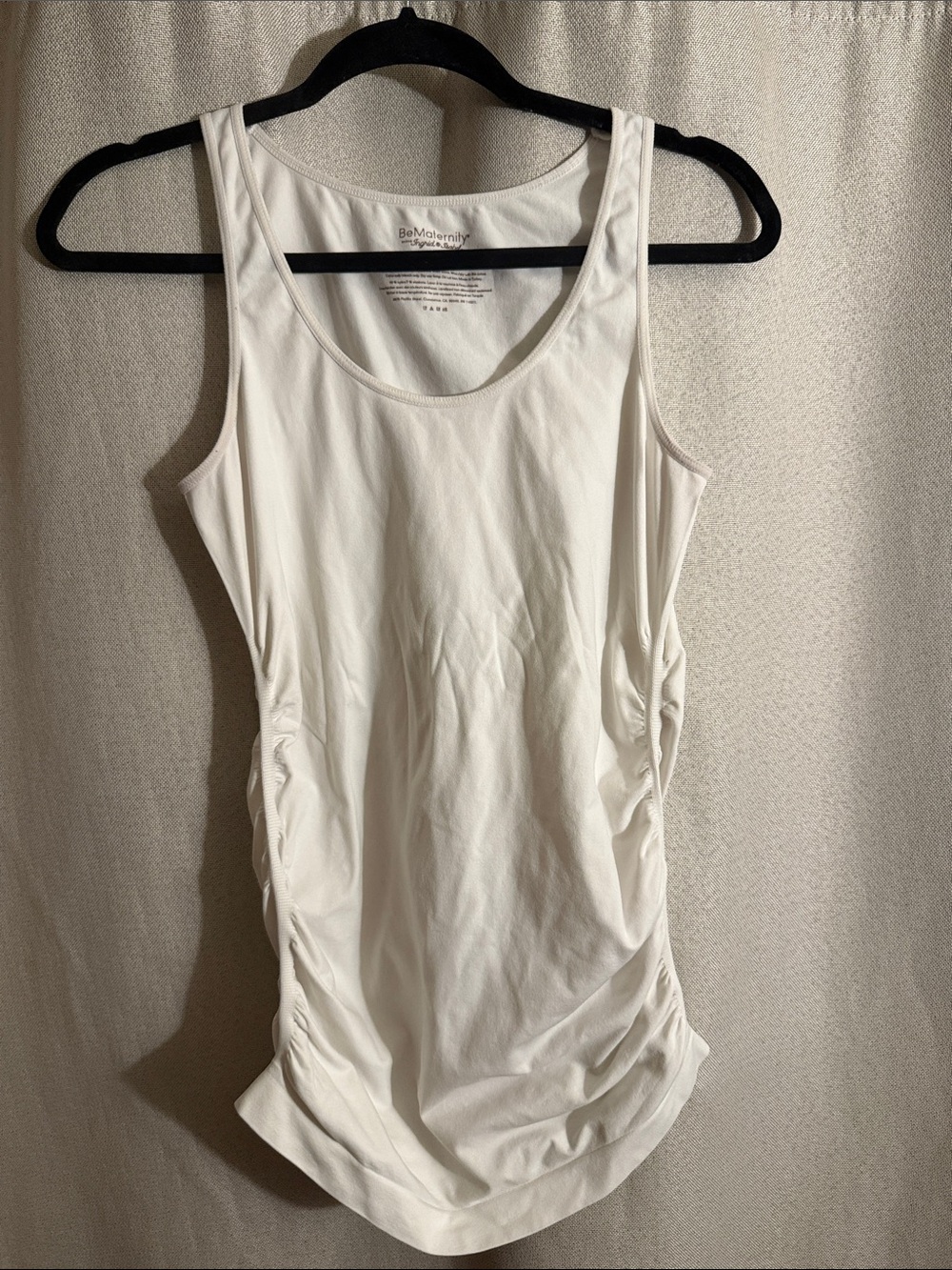 BeMaternity Cream Scoop Neck Tank with Side Ruching